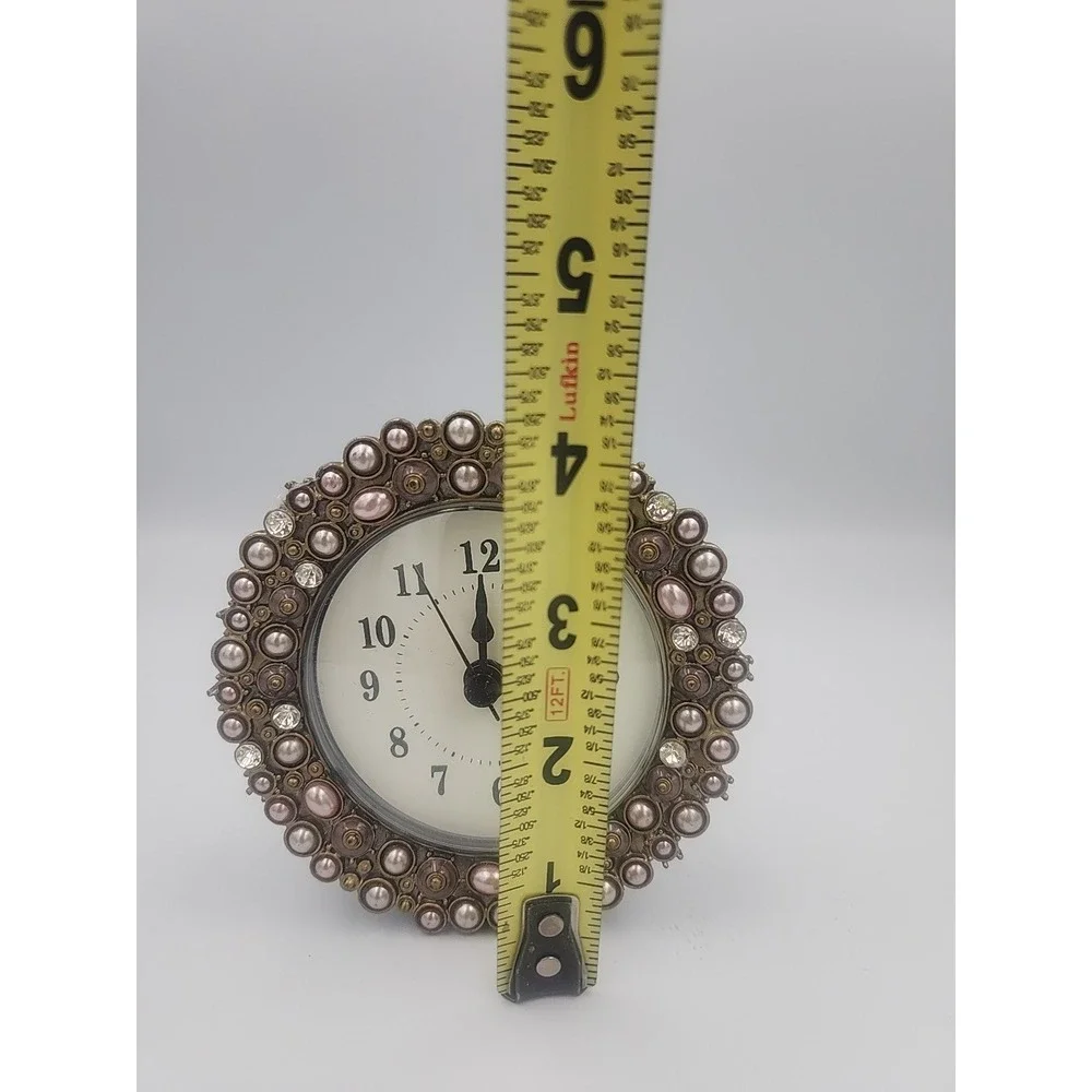 Pasiir Mini Analog Table Clock With Faux Pearl And Metal Frame